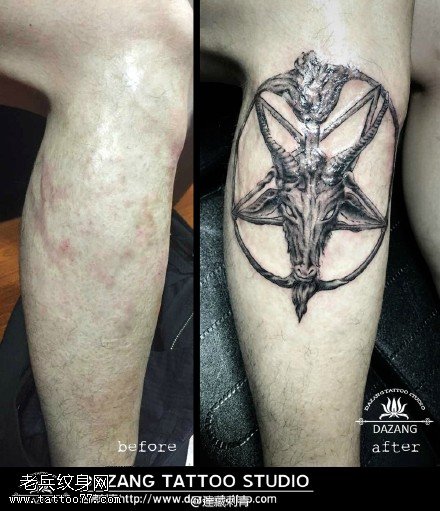 遮盖伤疤羚羊骷髅纹身图案