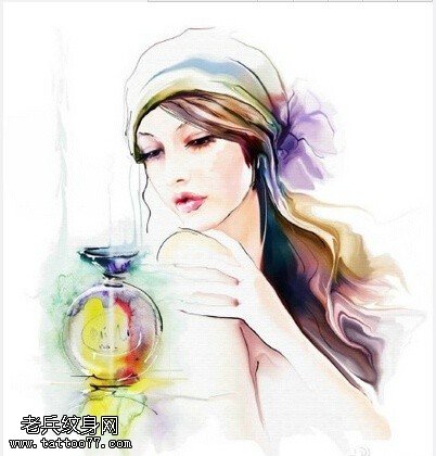 水墨清纯的女人纹身图案