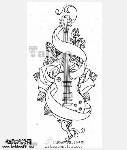 简单清新花戏琵琶手稿纹身图案