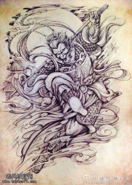 中国风齐天大圣手稿纹身图案