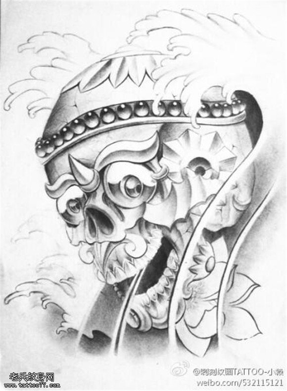 传统黑灰嘎巴拉纹身手稿图案