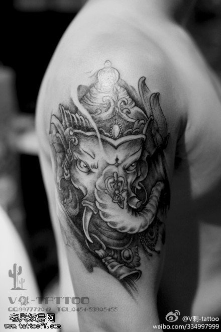 勇敢长寿象头纹身图案