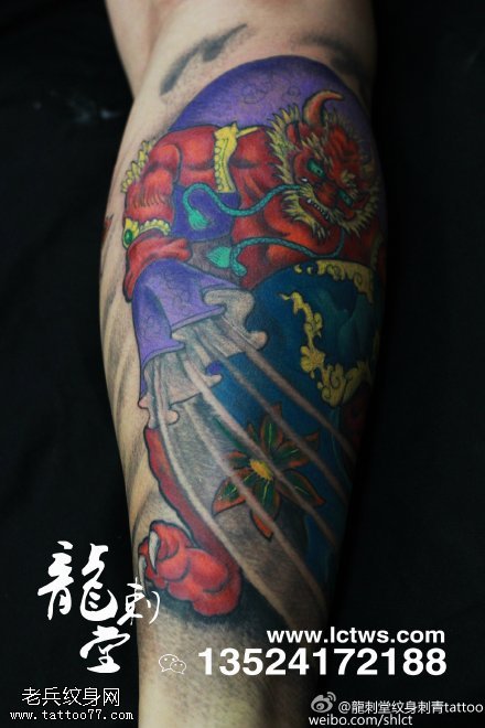 彩色斑斓麒麟纹身图案