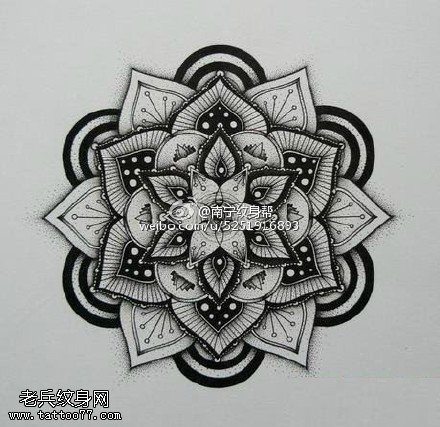 经典传统富有层次感梵花纹身图案