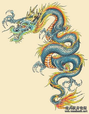 一款经典帅气彩色披肩龙纹身图案