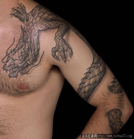 一款欧美披肩龙纹身图案