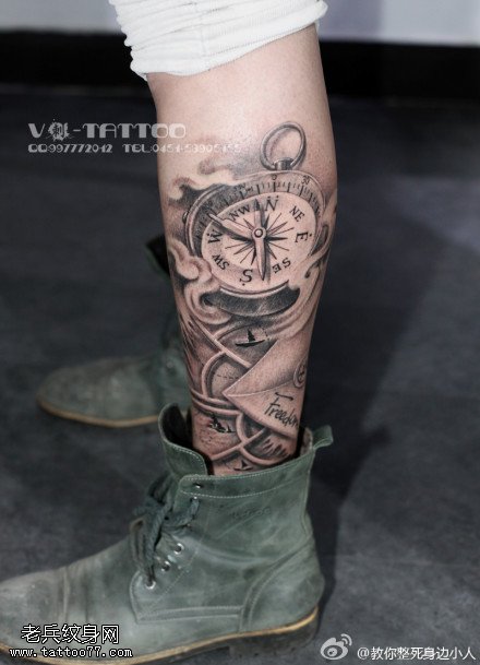 唯美优雅钟表纹身图案