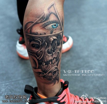 可怖吓人骷髅头纹身图案