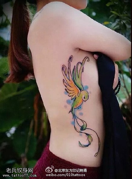 彩绘漂亮的小鸟纹身图案