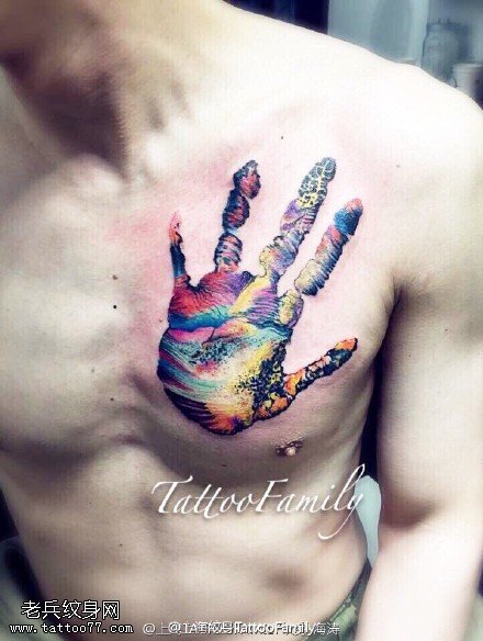彩绘手掌印纹身图案