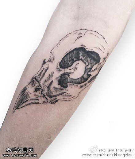 惊悚的乌鸦骷髅纹身图案