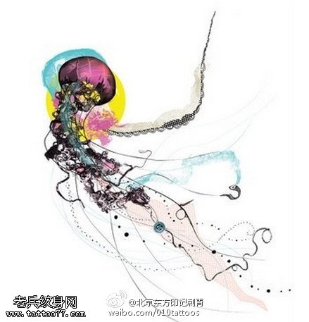 水墨彩绘水母纹身图案