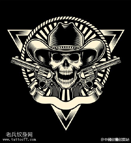 经典骷髅手枪纹身图案