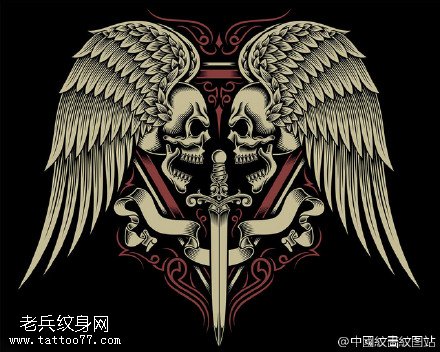 经典骷髅刀柄手稿纹身图案