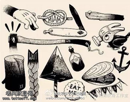 欧美风各种小图形手稿纹身图案