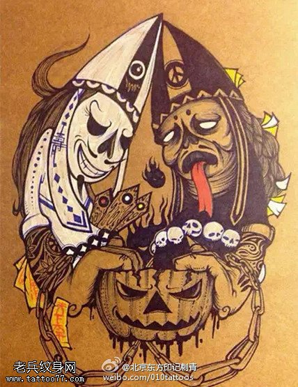 冥界恶鬼手稿纹身图案