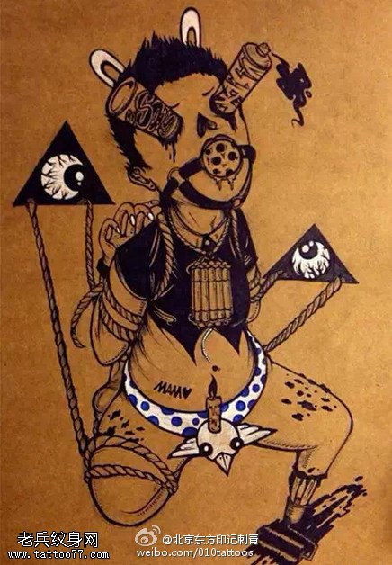 欧美风受惩罚的小偷手稿纹身图案