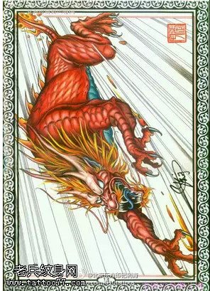中国风彩绘麒麟纹身图案