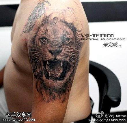 凶猛强悍狮子纹身图案