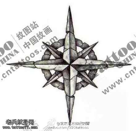 立体效果的四角星手稿纹身图案