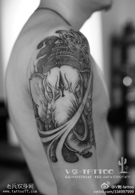 长寿神象纹身图案