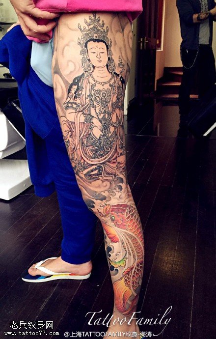 经典传统观音锦鲤鱼纹身图案