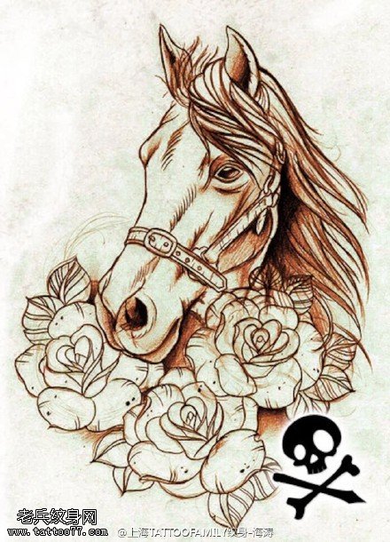 漂亮的骏马骷髅纹身图案