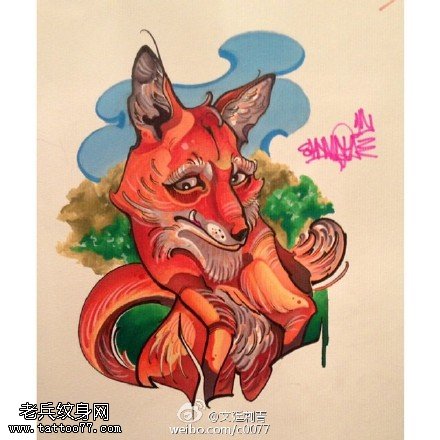 可爱的卡通狗手稿纹身图案