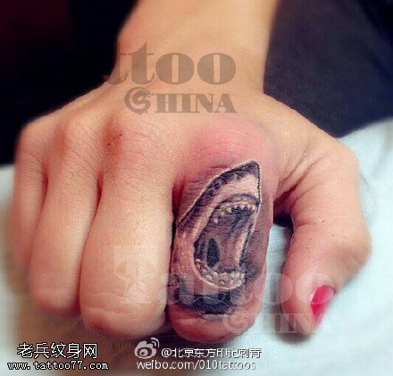 手指上的鲨鱼戒指纹身图案