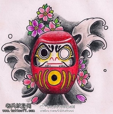 彩绘达摩蛋手稿纹身图案