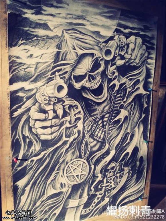 霸气黑灰死神纹身手稿图案