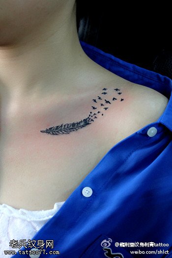 肩头羽毛飘逸纹身图案
