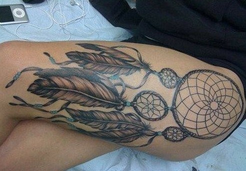 部落复古捕梦网手文身图片