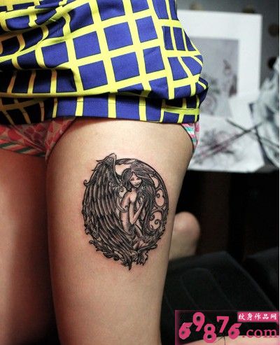 大腿欧式精灵纹身图案图片