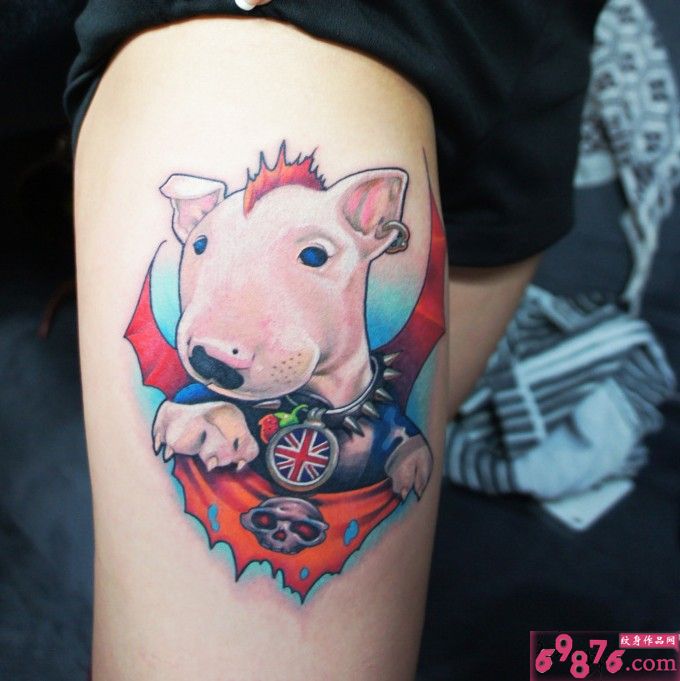 大腿可爱彩色动物刺青图片