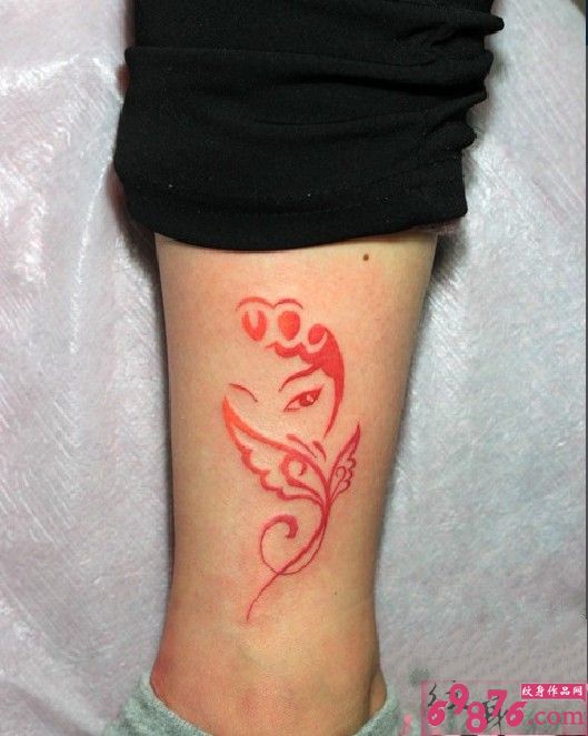 腿部花旦脸谱纹身图片