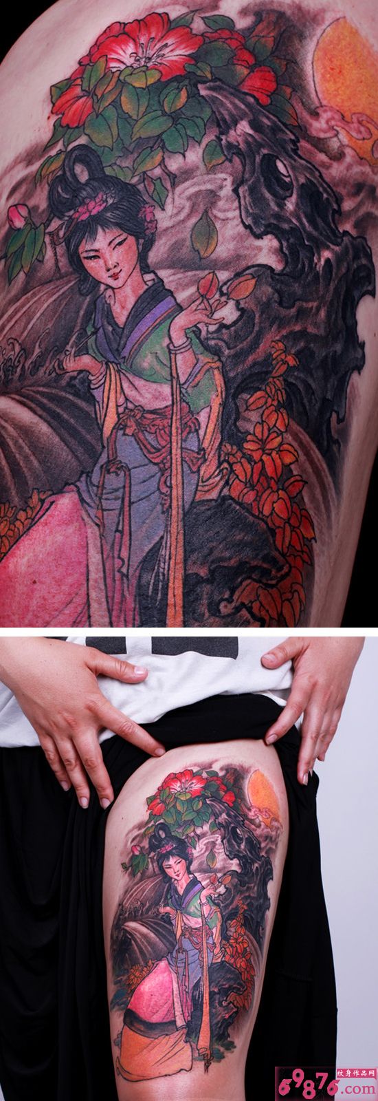 中国传统仕女图腿部纹身图片