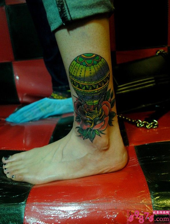 玫瑰热气球个性纹身图片图片