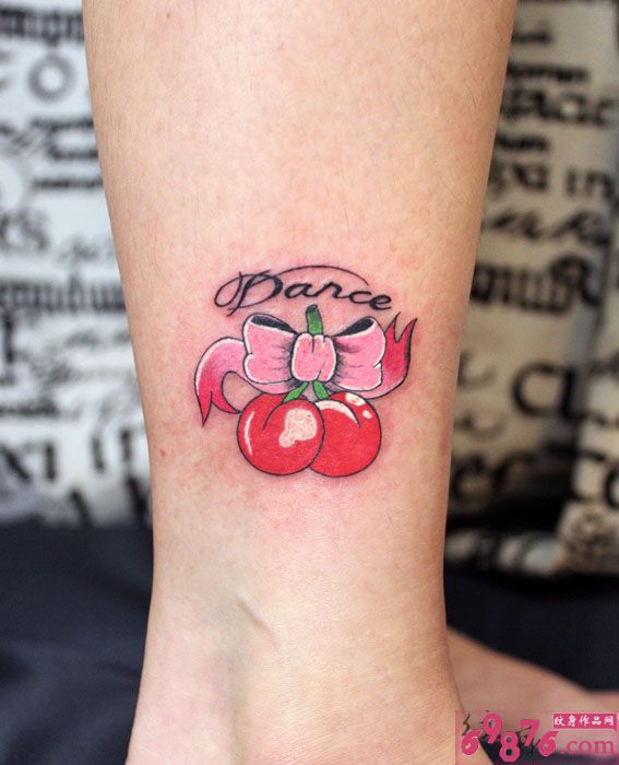 小清新樱桃系蝴蝶结纹身图片图片
