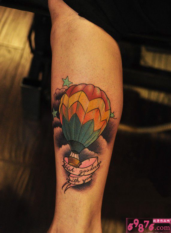 童真梦想热气球腿部纹身图片