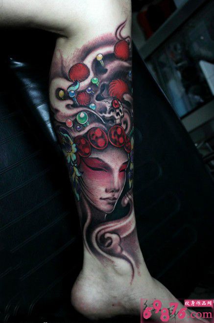 中国传统花旦小腿纹身图片