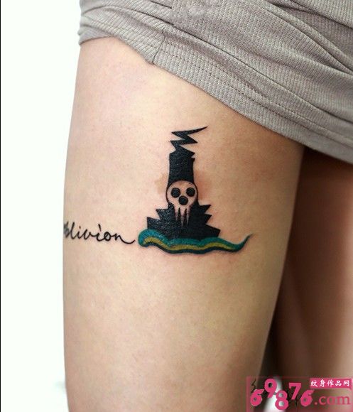 创意幽灵鬼腿部纹身图片