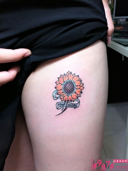 性感美腿向日葵清新纹身图片