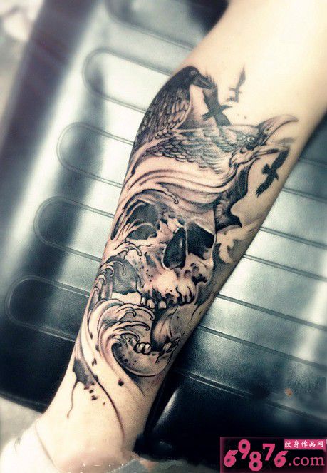 乌鸦骷髅欧美纹身图片