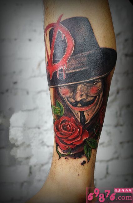 V字仇杀队头像小腿纹身图片