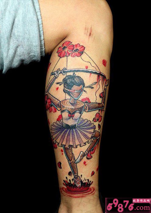 小腿木偶芭蕾艺伎舞娘纹身图片