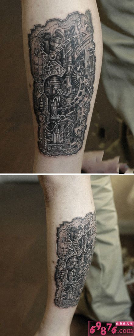霸气机械小腿纹身图片