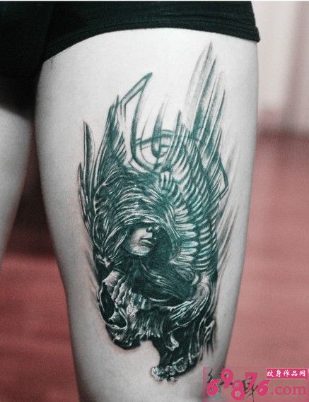 欧美死神大腿纹身图片