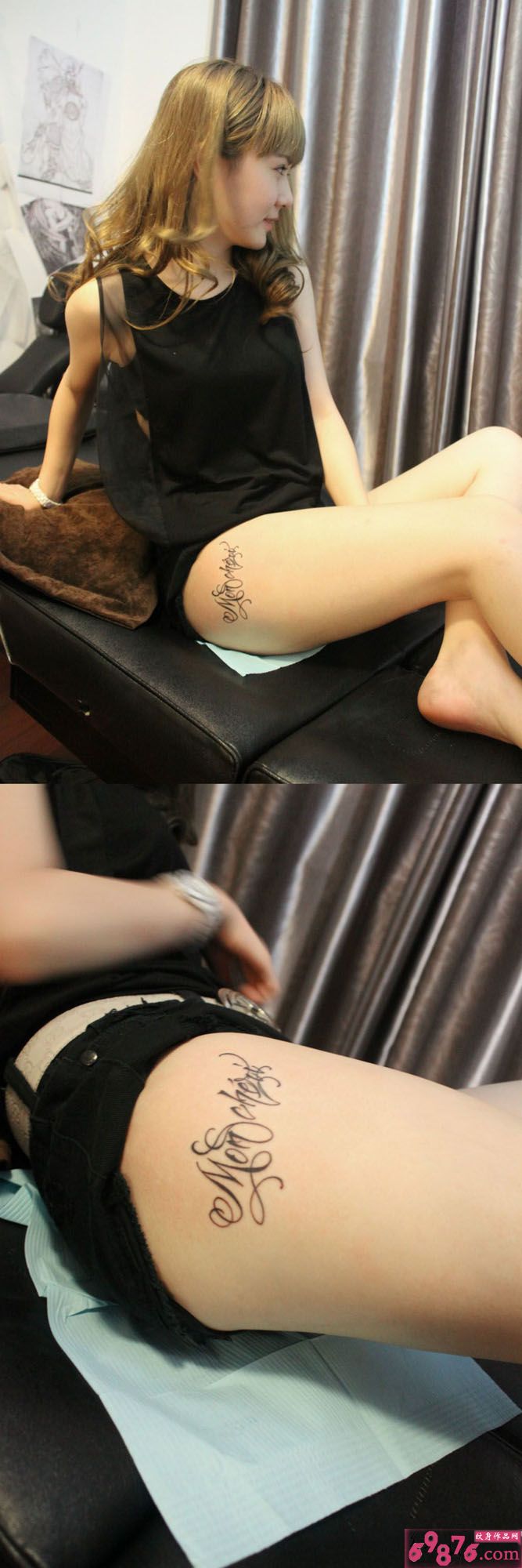 美腿美女花体英文纹身图片