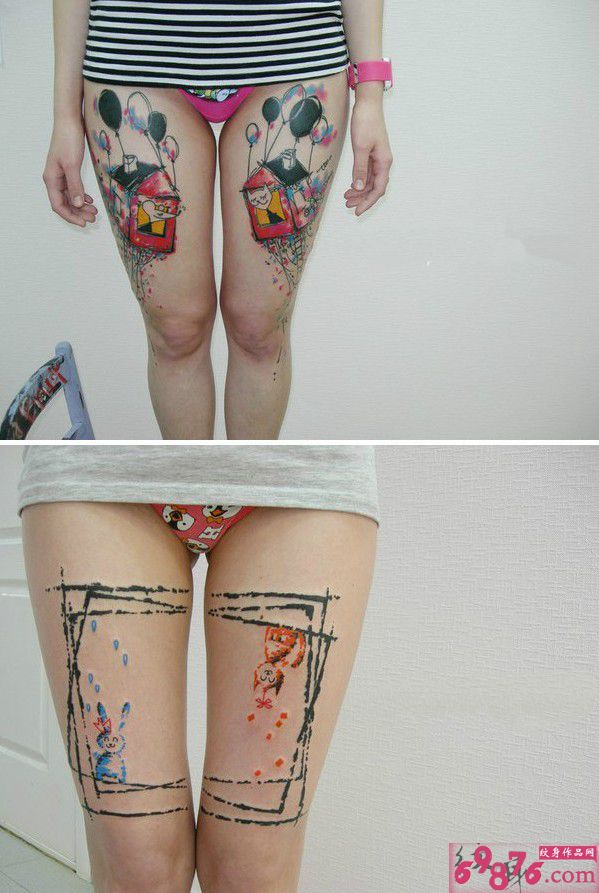 艺术花腿卡通纹身图片